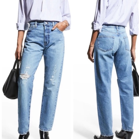 Frame Le Slouch Boyfriend Jean In BlueJay Rips Rigid Distressed Denim - Picture 16 of 16